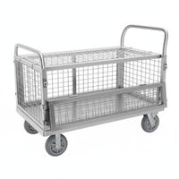 Folding Trolley with Fence Quiet-Roll Rotating Casters Foldable Utility Wagon Space-Saving Sturdy Duty for Vendors, Workshop