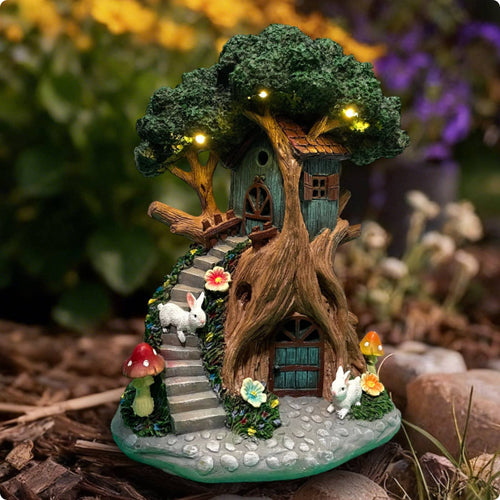 Fairy Tree House Outdoor Decoration Treehouse Figurine Hand Painted for Yard
