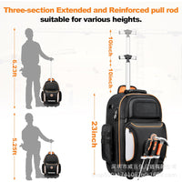 Rolling Tool Backpack with 75 Pockets and Molded Base for Electricians and Construction Work