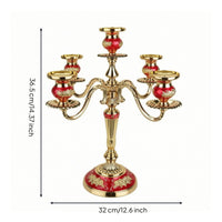 Five-Arm Candelabra Embossed Alloy Candle Holder Decorative for Mantel, Weddings