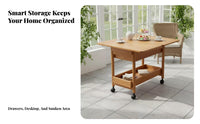 2-Tier Rolling Trolley Foldable Design 2-Tier Rolling Organizer Space-Saving Easy Assembly for Homeowners, Dining Area, Kitchen