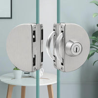 Glass Door Lock, no tools required, stainless steel sliding door security lock for office, shop, home, double or single doors, key unlock, easy installation, privacy protection