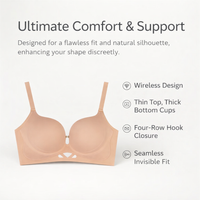 Push Up Bra for Women with V-Shaped Graduated Padding, Non Wired T-Shirt Style with Smoothing Support, Four-Row Back Closure for Adjustable Fit