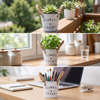 Whitewashed Planter Planter with Rope Handles Vintage Metal Planter Planter Rustic Decorative Flowerpot Farmhouse for Indoor Display, Balcony