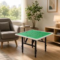 Foldable Folding Game Table Lift-Adjustable Square Game Table Black Metal Legs Portable Furniture White Border