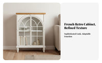 French & design Arched China Cabinet Glass Doors Arched Hutch Vintage Design shelving single-unit Easy to Clean for Book Lovers, Interior Decorators, Homeowners, Living Room, Home Office, Bedroom