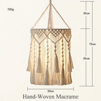 Ceiling Lampshade Handwoven Boho Macrame for Bedroom, Vintage with Textile, Hanging Light Shade for Home Decor