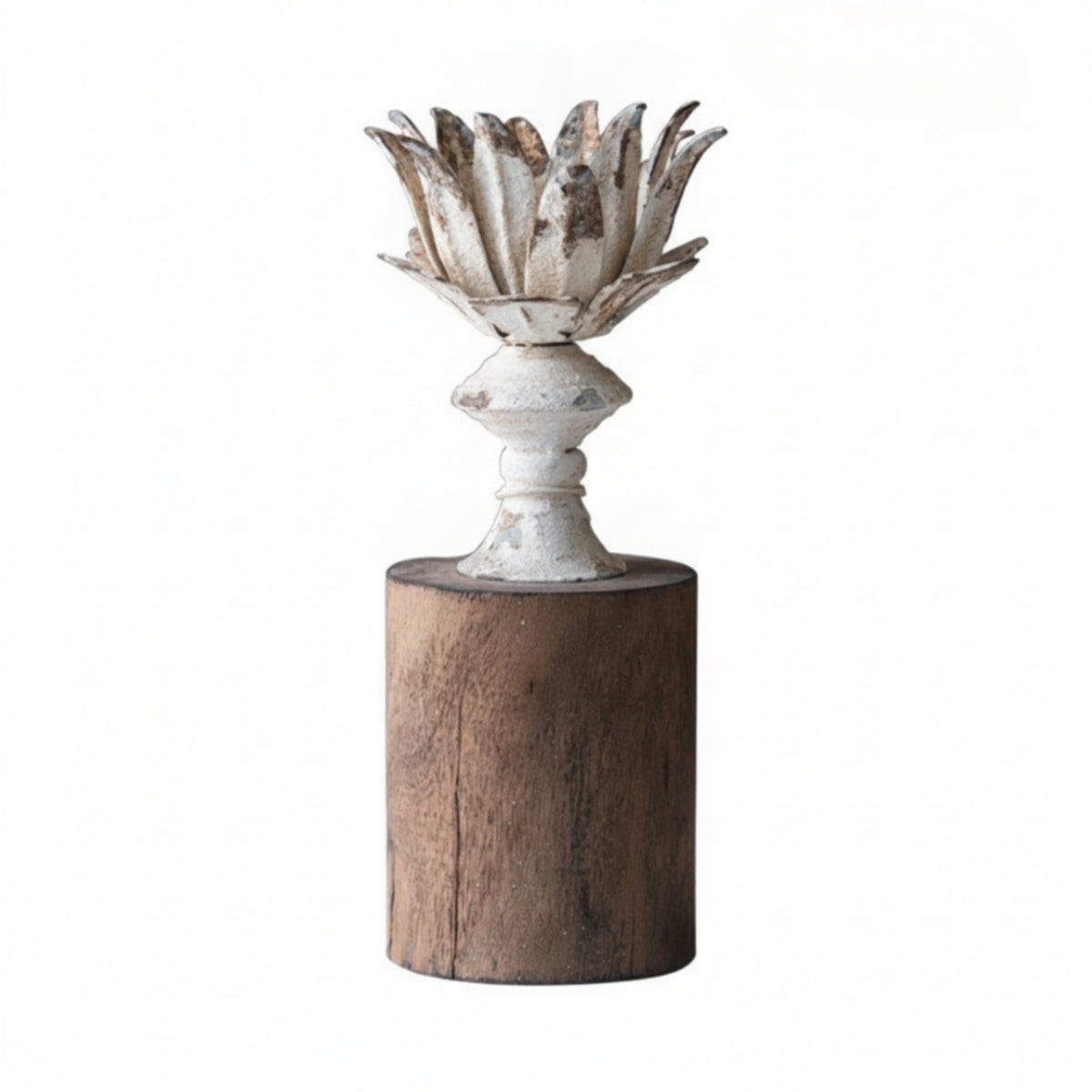 Candle Holder Distressed Candlestick Candle Stand with Wood Base Vintage Decor for Mantel
