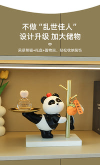 创意熊猫入户玄关卡通摆件家居装饰品轻奢高档礼品钥匙收纳工艺品