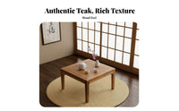 Small Square Kang Table Traditional Asian Floor Design Desk Natural Wood Grain Adaptable for Bay Opening, Floor Mat Room