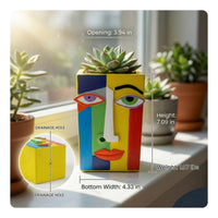 Abstract Face Flower Pot Multicolor Face Planter Decorative for Desk, Balcony