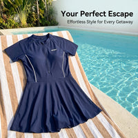 Swimsuit for Girls and Women with Short Sleeve Design, One-Piece Monokini with Chest Pads for Support and Coverage