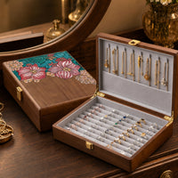 Wooden Jewelry Box Solid Wood Jewelry Box with Hinged Lid Multi-Compartment Organizer for Women, Vanity, Dresser