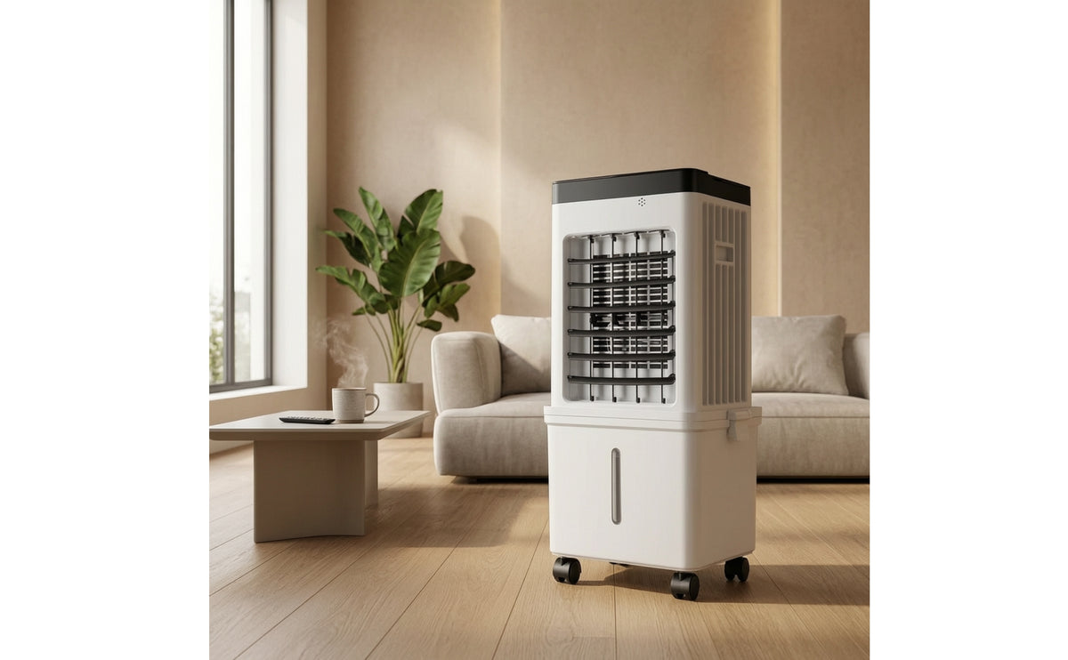 Floor-Standing Portable Air Cooler with Wheels Mobile Evaporative Air Cooler with Water Tank Oscillating Cooling Fan Multi-Speed for Bedroom