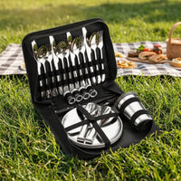 28 Pieces Stainless Steel Camping Flatware Set with Carrying Case Portable Camping Tableware Set Dishwasher Safe Travel Cutlery Kit with Case Rustproof for Campers, Backpackers, Picnics, Barbecues