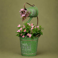 Vintage Metal Planter Decorative Home Decoration Distressed Paint for Patio