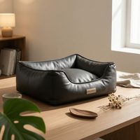 Square Dog Sofa Bed Stain-Resistant Animal Furniture PU Leather Dog Bed Soft Padded