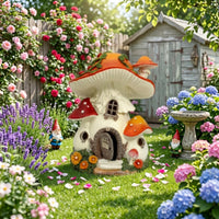 Solar Toadstool House Light Warm Glow Cottage Figurine Charming for Patio