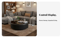 2 Pieces Marble Pattern Top Round Storage Table with C-Table Modern Design Living Room Furniture Space-Saving Nesting Design for Homeowners, Families, Apartment Dwellers, Lounge Area, Hotel Lobby