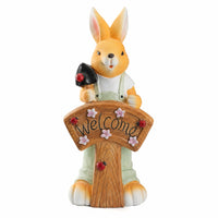 Rabbit Statue with Welcome Sign Illuminated Solar Bunny Garden Light for Porch