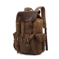 Waxed Canvas Backpack Retro Backpack with Leather Trim Classic Rucksack for Journeyers, Travel
