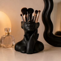 Face-shaped Pen Holder Desk Organizer 12cm×11.5cm Desktop Storage Stationery Storage Plastic-made Pen Holder