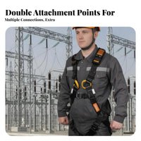 Two Chest Points Full-Body Safety Harness Adjustable Anti-Fall Harness Black and Orange Safety Gear Steel D-Rings for Emergency Rescue