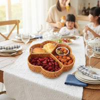 Woven Divided Serving Tray Rustic Style Fruit and Snack Serving Tray Hollow-out Design Flower Shaped Snack Basket for Living Room, Tabletop, Party