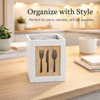 Wooden Pen Holder for Desk, Rectangular Pencil Office Organizer, Desktop Storage for Bedroom Modern Minimalist MDF Tidy