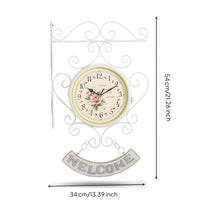 Wall Clock with Wall Bracket Farmhouse Clock with Welcome Simple to Mount to Hang for Decorators, Living Room, Porch