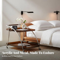 2-Tier Rolling Trolley Transparent Design Mobile Furniture Movable with Casters Vintage Retro-& Aestheticd for Students, Bedroom