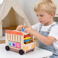 Multifunction Push Toy Early Learning Wooden Activity Car Educational Wooden Shape Sorter Toy for Young Children, Preschoolers, Home Play