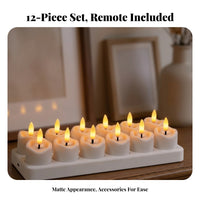12 Pieces LED Tea Lights with Remote | Warm White, Tea Light Candles with Charging Base, Flickering, for Home Decor