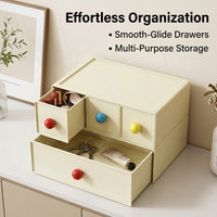 Desktop Drawers Desk Organiser, Stackable Storage Drawers for Cosmetics & Tissues, Cream PP Modern Chinese Design