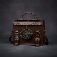 Satchel Bag with Top Handle Retro-Industrial Top Handle Handbag Structured Handbag with Shoulder Strap for Festivals, Cosplay, Streetwear