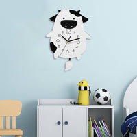 Creative Gift Idea Cartoon Cow Clock Silent Movement Cartoon Cow Wall Clock Large Arabic Numerals Timekeeping Device for Children, Nursery, Playroom, Bedroom