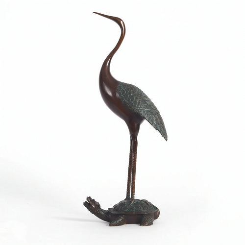 Crane Statue with Turtle Support Decorative Crane Sculpture on the Turtle Artistic Decor for Adults, Study, Living Room, Office