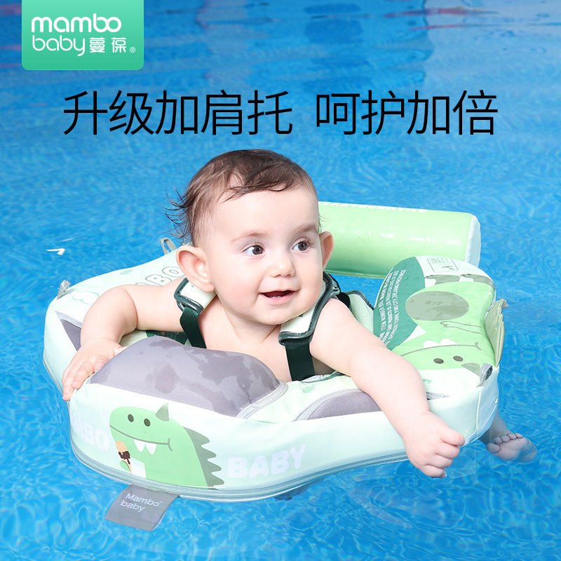 Mambobaby Inflatable-Free Baby Crawl Ring Seat Solid Swimming Ring with Canopy Leather Swim Ring