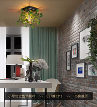 美式吸顶灯复古氛围装饰灯乡村工业风顶灯新款玄关阳台走廊过道灯 圆款哑黑-木纹色-带2个6瓦LED暖光爱迪生灯泡