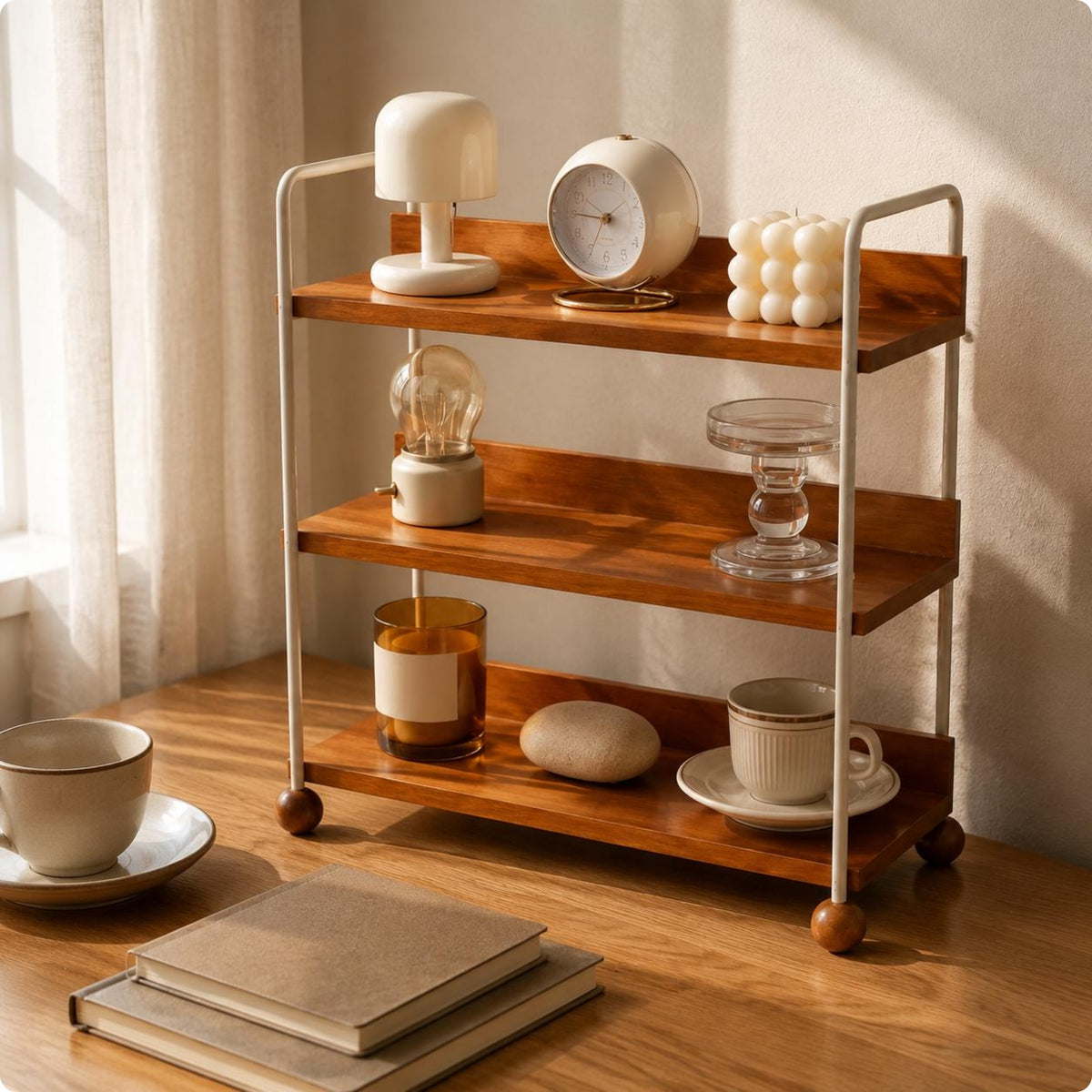 Desktop Organizer Space Saving Tabletop Storage Rack Multi Purpose Countertop Shelf Organizer for Students, Beauty Users, Dorm Room, Washroom