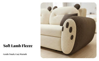 Easy Assembly Sherpa Textile Loveseat Bed Long-Lasting Carbon Steel Frame Pull out Sofa Bed Cute Creature Shape Multifunctional Loveseat for Apartment Dwellers, Guests, Families, Small Areas, Playroom, Home Office