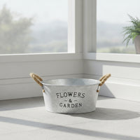 Decorative Metal Planter with Rope Handles Weathered Galvanized Bucket Planter Vintage Metal Bucket with Handles Easy-Carry for Home Decorators, Windowsill