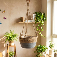 Hanging Basket for Home Decor and Garden Decor, Seagrass Storage Basket for Hanging Plant and Boho Decor, Metal Hanging Planter, Item in Stock