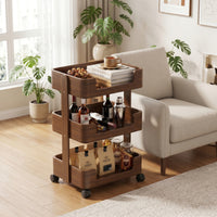 Wooden Rolling Cart Compact Trolley Movable Furniture for Living Room, Bedroom