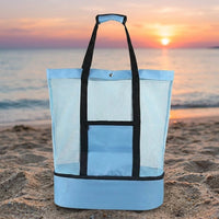 Lunch Box Tote Bag with Insulated Cool Bag Base, Large Cool Box for Shopping Bags and Delivery Bag, Mesh Design Beach Bags for Women with Zip