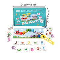 Hands-on Caterpillar Math Board with Beads Educational Wooden Counting Toy with Tweezers Learning Child-Centered Math Board with Cards Preschool for Homeschooling, Kindergarten
