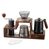 Walnut Wood Storage Rack for Coffee Pour-Over Set and Hand Grinder