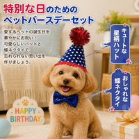 Dog Birthday Costume Hat & Bib Set, Red White Blue, Pet Birthday Outfit for Small & Medium Dogs