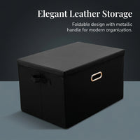 Storage Boxes with Lids and Metal Handles for Wardrobe Organisation, Faux Leather Cube for Bedroom, Heavy Duty Foldable Design