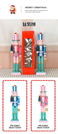 25 New 38CM Glitter Christmas Tree Nutcracker Solid Wood Decorative Puppet Gift Craft Christmas Ornament